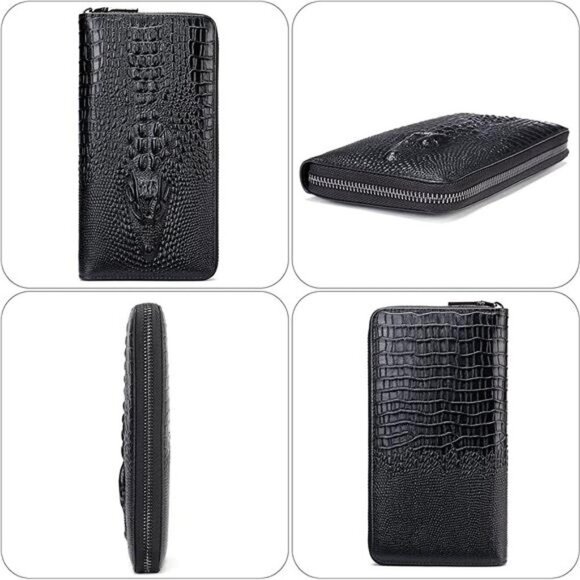 Genuine Leather Cool Long Wallets for Men Personalized Zip Around Wallet Black - Picture 2 of 7